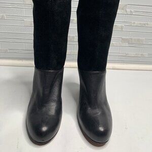 Rachel Zoe Claudia Black Leather and Slouched Suede Mid Calf Boot